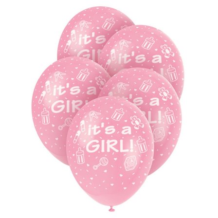 Unique Party Its A Girl Latex Baby Shower Ballonger (5-pack)