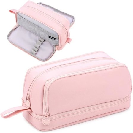 Pennal, stort pennal med 4 rom, skrivesaker-organisator for gutter og jenter, for barn, tenåringer, studenter, kvinner og menn, rosa