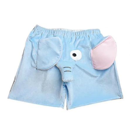 Lounge Pyjamas Shorts med 3D Ører - Trunk Cartoon Sød Elefant Løse Casual Plys Sovebukser Sommer Mænd Kvinder Shorts Bukser Hjemmetøj Blå Festival 
