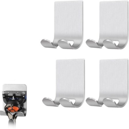 Fyra delar - rakhyvelkrok - väggmonterad rakhyvelhållare - silver