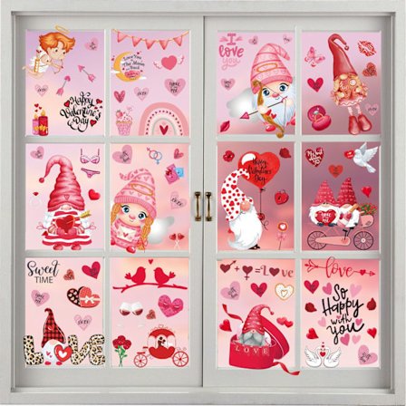 89 stk Valentinsdag vindusklistremerker Hjerte statiske klistremerker - Fjernsbare Valentinsdag vindusdekaler - Valentinsdagdekorasjoner