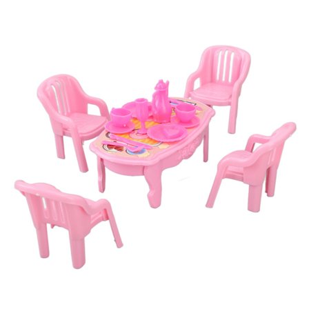 Dukkshus Matbord Stolar 1:16 Säker Plast Hög Simulation Miniatyr Bord Stolar för DIY Dekoration Typ 2