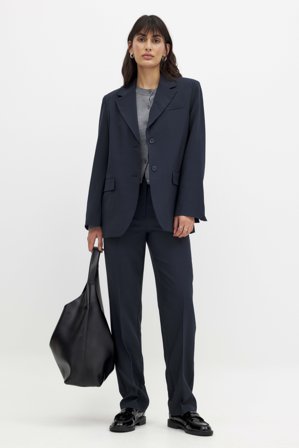 NA-KD Gerade geschnittene Melange-Anzughose mit hoher Taille - Business Hosen - Marine - EU 36