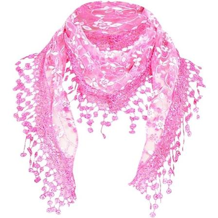 Fashion Lace Tassel Sheer Floral Print Triangle Mantilla Tørklæde Sjal
