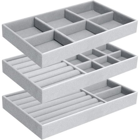 3-pak smykkeskrin, stabelbare smykkeskrin opbevaring til ringe øreringe broche armbånd kæde ur vedhæng ring display