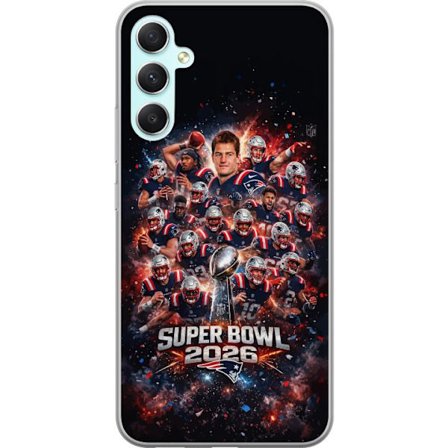 Kompatibelt Mobildeksel til Samsung Galaxy A34 Super Bowl 2026 plakat med New England Patriots og NFL-trofe i eksplosiv sportsdesign