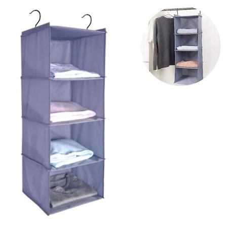 Hængende Hylde Garderobe, 4 Rum Høj Kvalitet Bomuld Camping Skab Organizer Hængende Med Jernramme Organizer Opbevaringssystem Sæt Grey