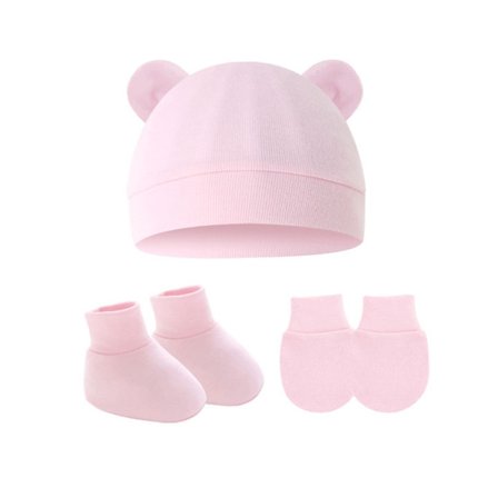 3pcs/lot Newborn Baby Cotton Beanie Hats And Gloves Set Cute Bear Cotton Fall Casual Stretchy Infant Warm Cap Gloves Fashion