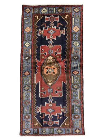 Hamadan Rug 97X195 Black/Dark Red Wool, Persia