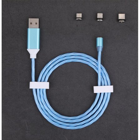 Magneettinen latauskaapeli 3A 360° pyörivä, LED virtaava 3 in 1