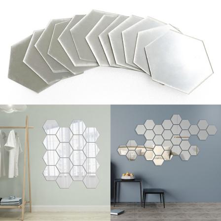 12 St 3d-spegel Hexagon Vinyl Avtagbar Väggdekal Hem Silver 80*70*40mm