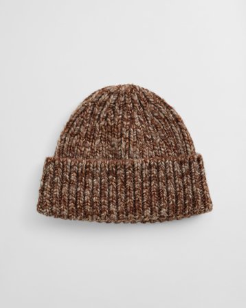 GANT Herren Gerippte Beanie aus Melange-Wollgarn (ONE SIZE) Braun