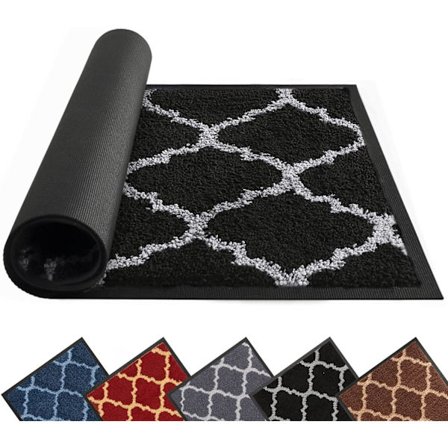 Dørmåtte innendørs 40 x 60 cm, svart matte, vaskbar barriere matte, superabsorberende inngangsdørmåtte teppe, sklisikker gummibakside dørmatte