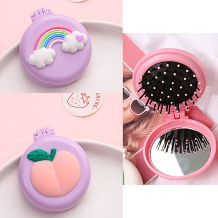 Packs Clouds + Peach Fällbar Resespegel Hårborstar Bärbar Rund Fällbar Fickhårborste Mini Hårkam Resestorlek Kompakt Hår Massagekam