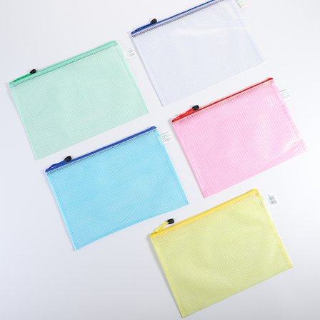 5 st nät dragkedja påse dokumentväska, 5 färger plast dragkedja mappar, brevstorlek/A6 storlek, PVC vattentät (A6 4,1" x 9,25")