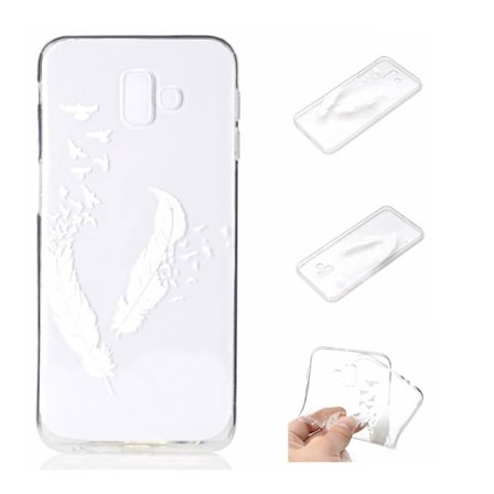 Samsung Galaxy J6 Plus (2018) kohokuvilllinen pehmeä silikooni takasuoja kuori - Valkoiset Sulkat