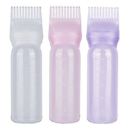 Tørrrensflaske med tenner - Plastverktøy for påføring av hårfarge (3 stykker i lilla, hvitt, rosa)