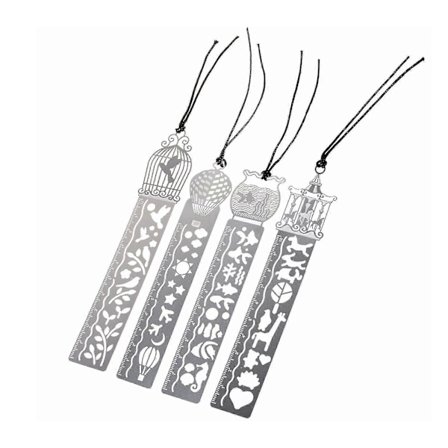 Ihåliga konstbokmärken i stål, lämpliga för kvinnor, barn, studenter, lärare, herrpresenter, tunna temabokmärkesprydnader, set om 4