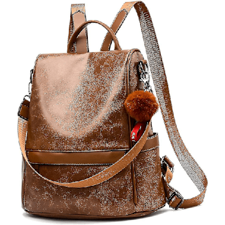 Kvinders Rygsæk Taske PU Læder Anti-Tyveri Casual Skuldertaske Mode Dame Skuldertasker (brun)