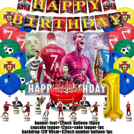 Cristiano&Ronaldo-teema Lasten syntymäpäiväjuhlakoristelu Jalkapalloilija Cr7 Ilmapallobanneri Taustat Kakkupäälliset Lapsille Aikuinen Lahja