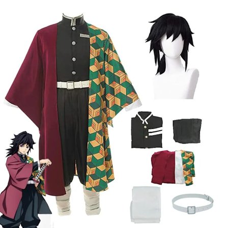 Demon Slayer Giyuu Tomioka Cosplay Kostume med Paryk til Voksne & Børn[JUN] Kostume Sæt Paryk
