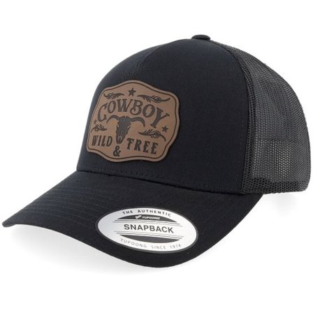 Wild Spirit - Svart trucker Keps - Wild Cowboy Dark Brown Patch Retro Black A-frame Trucker @ Hatstore