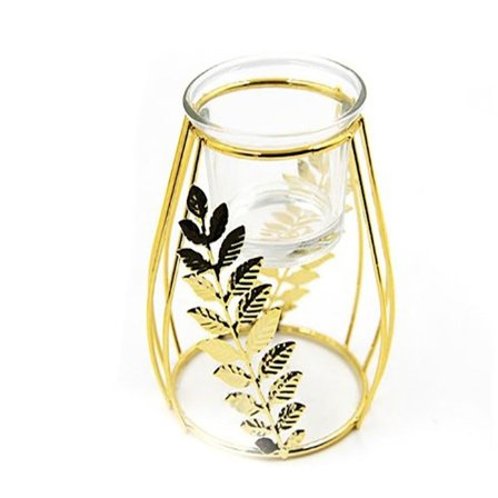 Guld Jern Kunst Glas Lysekop Fyrfadslys Lysestage C C