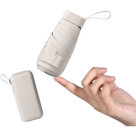 Mini Parasol med UPF50+ Beskyttelse, Let og Kompakt Parasol til Kvinder og Børn, Bærbar UV-Parasol med Opbevaringsboks, Dametaske Størrelse Creme