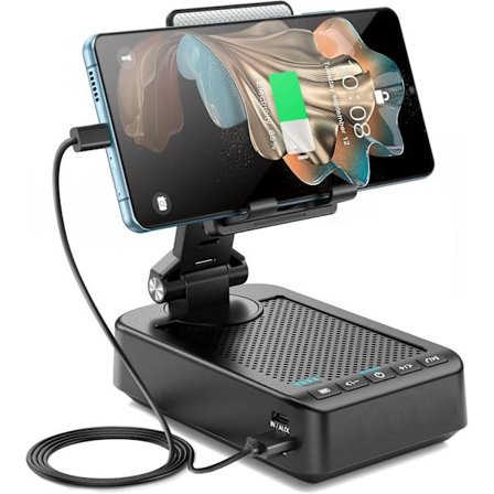 3-i-1 Bluetooth-højttaler med opkaldsfunktion, mobiltelefonholder, powerbank, 360° rotation, trådløs opladning, bærbar til smartphone