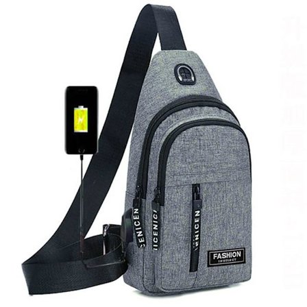 1 Stk Brystveske Messenger Bag GRÅ-USB GRÅ-USB