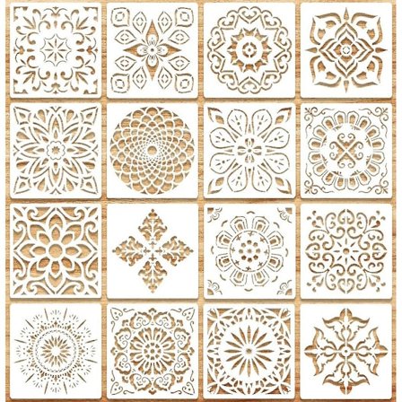 16 maalauksen stensilin sarja, 15 x 15 cm, Valkoinen