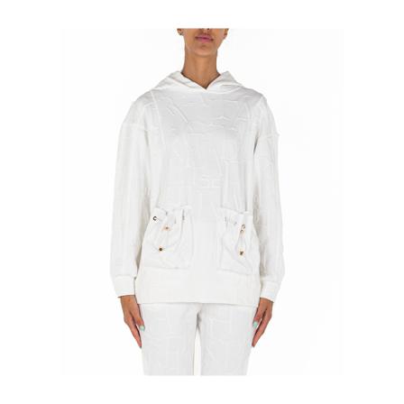 Elisabetta Franchi, Hooded sweatshirt Lettering and pockets in Ottoman Wit, Dames, Maat:S,Katoen