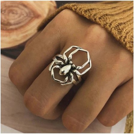 /EA/Gotisk spindelring i silver, oxiderad ring, chunky statement-ring, punkdjurring, halloweensmycken för kvinnor och flickor