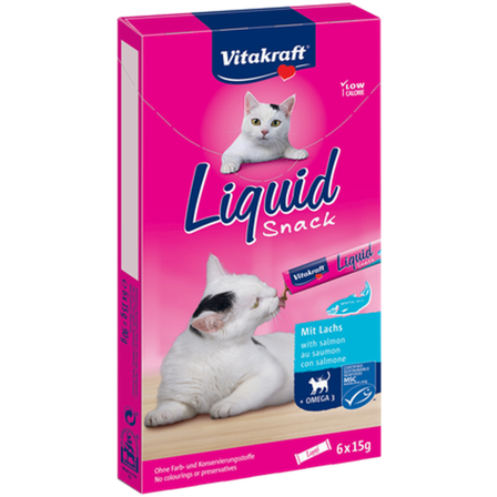 Vitakraft - Flytende kattesnacks med laks, 6-pakning, 15 g - Katt - Kattegodteri & kattegress - Belønningsgodbiter katt - ZOO.no