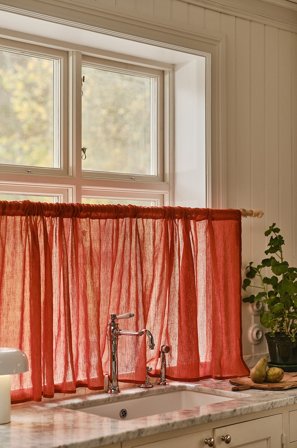 Jotex - Kafégardin Linmiks Rustrød - LINN - Kjøp Lingardiner hos Jotex