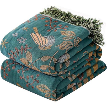 Bomullsvävd filt med mönster, pläd med fransar boho överkast 150*200cm