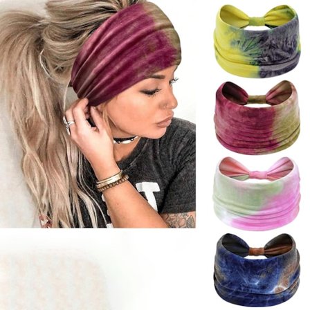 Brede Hodebånd for Kvinner Elastisk Hodeskjerf Tie Dye Hårbånd Twist Yoga Turban Hodeplagg