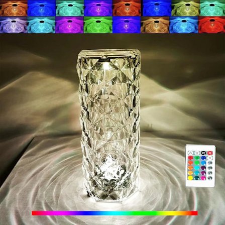 16 Färgers Kristalllampa LED Nattlampa, Kristallros Diamant Bordslampa Touchkontroll, USB Uppladdningsbar Sänglampa Romantisk Belysning för Barn