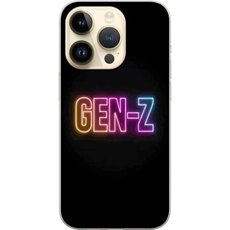 Yhteensopiva Puhelinkuori Apple Apple iPhone 15 Pro Neontext Gen Z värikkäässä valossa tummaa taustaa vasten modernissa digitaalisessa tyyliissä