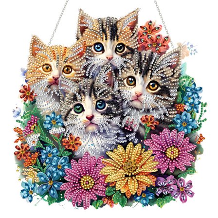 Katt Diamantkonst Hängande Kit för Vuxna, Dubbelsidig Specialformad DIY Rhinestone Målning med Akryldiamanter för Fönstervägg De