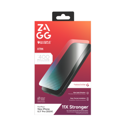 ZAGG InvisibleShield Glass XTR4 Graphene skjermbeskytter med blått lysfilter for iPhone 16 Pro