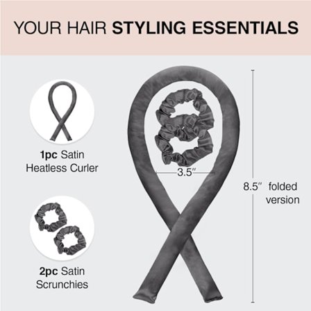 Varmefrit krøllejernsæt til kort og langt hår, natkrøller uden varme, hårstylingværktøj, hårindpakninger til bølger, Charcoal