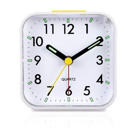 Stille analog vekkerklokke uten tikking, Stille vekkerklokke - Vekkerklokke i plast - Skånsom oppvåkning, hørbare pip, hvit