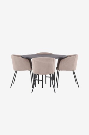 Venture Home - Spisegruppe Copenhagen med 4 spisebordsstole Berit - Sort - Spisebordssæt 4 personer - Fra Homeroom