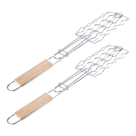 2 kappaletta palamatonta puukahvaista kalaa retkeilygrillikoria, piknik-grillivarusteet, makkara, tarttumaton grilliruokailuvälineet