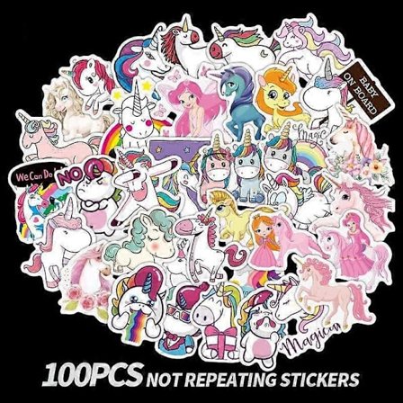 100 stk. smukke enhjørninge-klistermærker, vandtætte vinyl, søde sjove klistermærker, der er egnede til phablet, hydrofoil, vandkedel, cykel, bagage, 