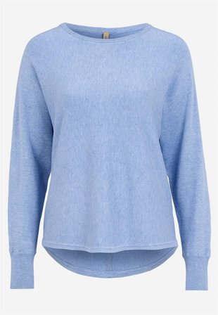 Soyaconcept - Fintstrikket trøje med knapper i ryggen i lyseblå / meleret til damer i størrelse S (38) - Cellbes