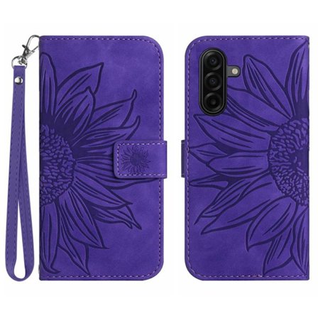 Samsung Galaxy S26 Pro Plånboksfodral Konstläder Blommönster - Mörklila
