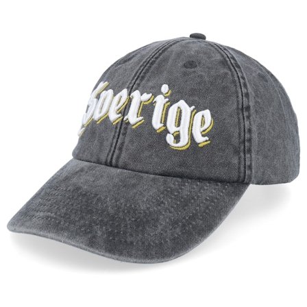 Hatstore - Sort unconstructed Kasket - 3d Sverige White Script Washed Back Dad Cap @ Hatstore