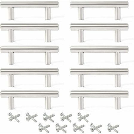 10 st 64 mm kökshandtag med skruvar i rostfritt stål T-handtag skåp skåp handtag draghandtag dörrhandtag set för kökslåda sovrum
